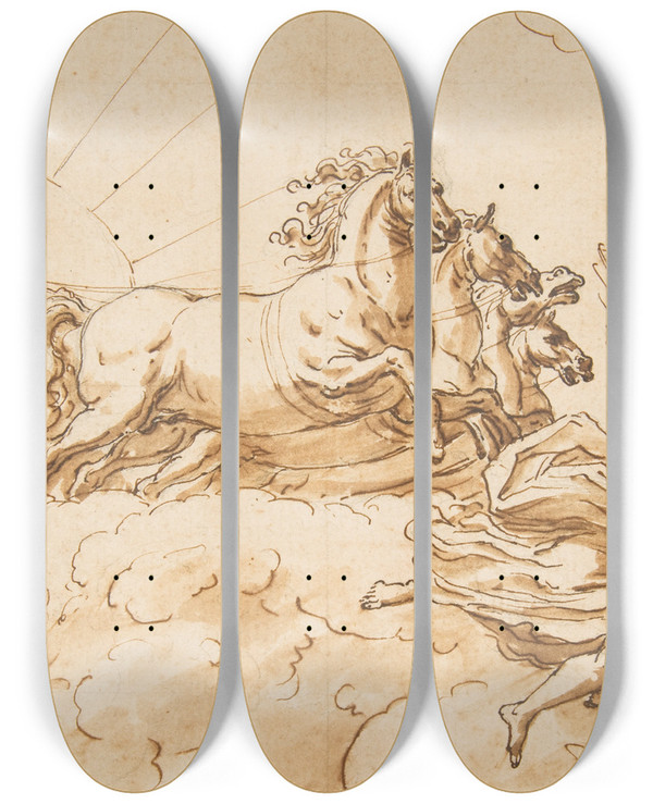 Triptych art skateboard deck of Sir James Thornhill Chariot Of Apollo by Sir James Thornhill (1675-1734)