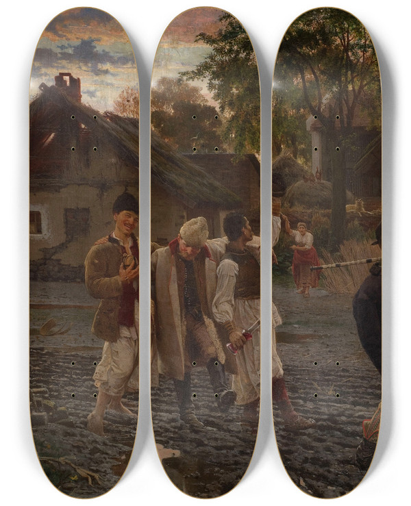 Triptych art skateboard deck of Uro Predi Happy Brothers by Uros Predic (1857-1953)