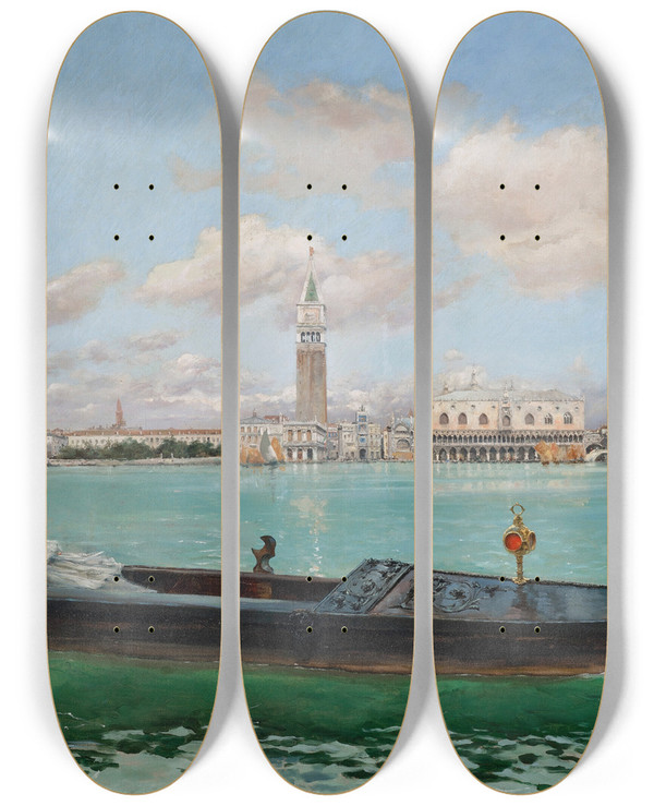 Triptych art skateboard deck of Enrique Serra Auqu An Observer On The Venetian Lagoon by Enrique Serra Auque (1859-1918)