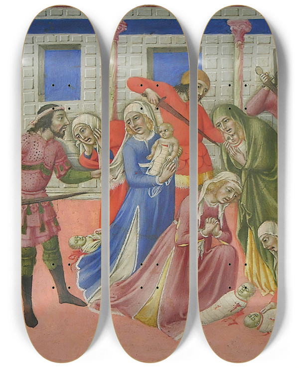 Triptych art skateboard deck of Sano Di Pietro The Massacre Of The Innocents Ca 1470 by Sano di Pietro (1406-1481)