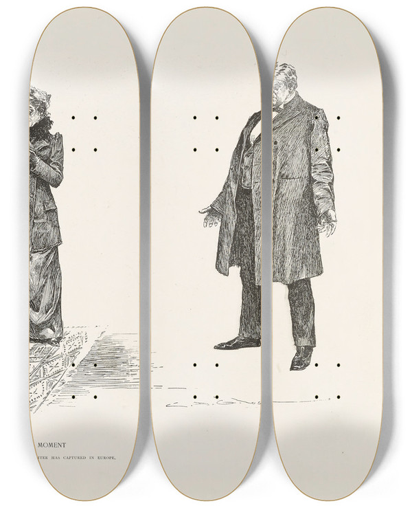 Triptych art skateboard deck of Charles Dana Gibson That Delicious Moment When You Meet The Nobleman Your Daughter Captured In Europe by Charles Dana Gibson (1867-1944)