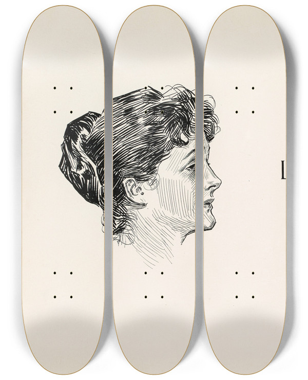 Triptych art skateboard deck of Charles Dana Gibson London People by Charles Dana Gibson (1867-1944)