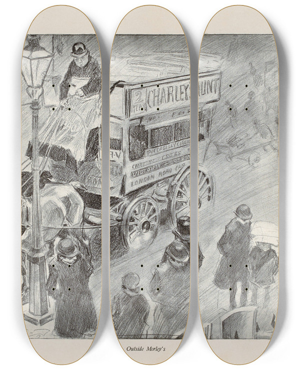 Triptych art skateboard deck of Charles Dana Gibson Outside Morleys_1 by Charles Dana Gibson (1867-1944)