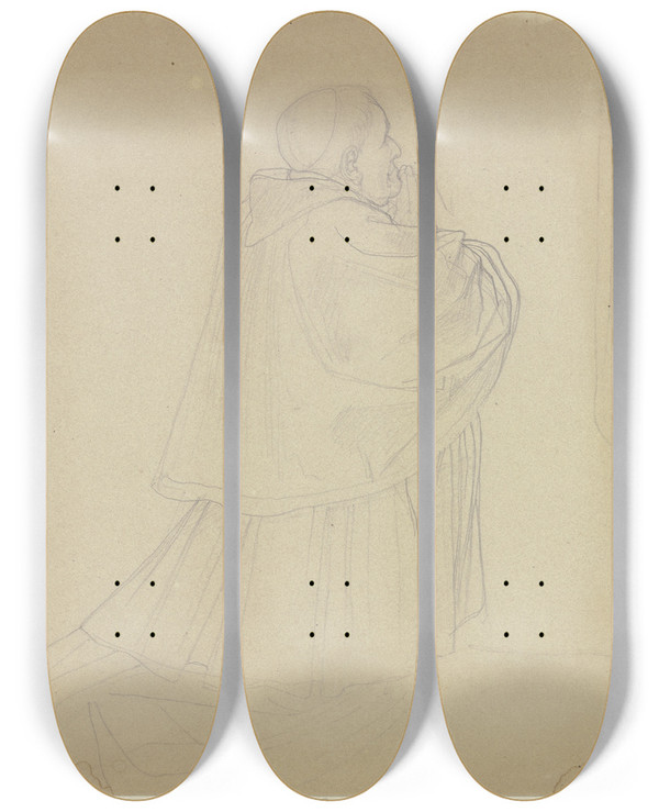 Triptych art skateboard deck of Eduard Von Steinle Pope Pius Ix Kneeling by Eduard Von Steinle (1810-1886)