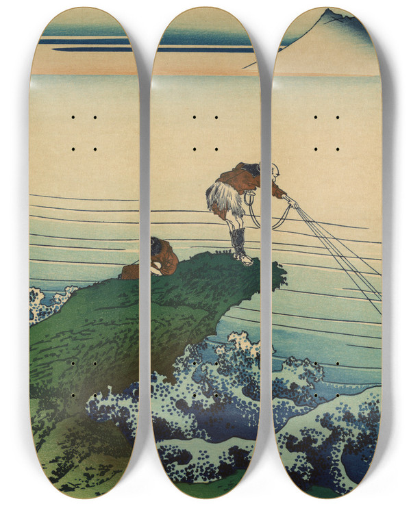 Triptych art skateboard deck of Katsushika Hokusai Ksh Kajikazawa 2 by Katsushika Hokusai (1760-1849)