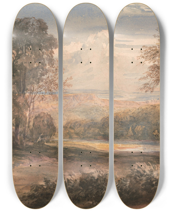 Triptych art skateboard deck of David Cox On The Wye by David Cox (1783-1859)