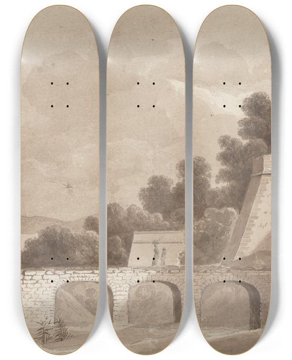 Triptych art skateboard deck of Isaac Weld Sorrento Gate by Isaac Weld (1774-1856)