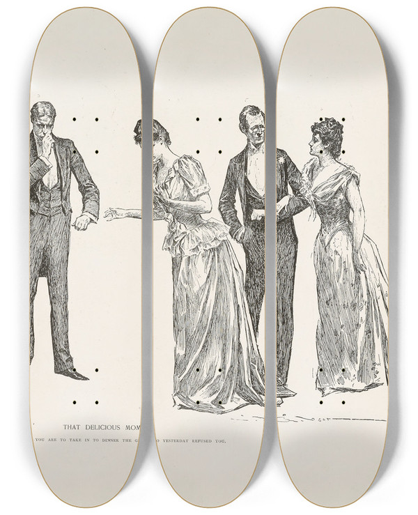 Triptych art skateboard deck of Charles Dana Gibson That Delicious Moment_1 by Charles Dana Gibson (1867-1944)