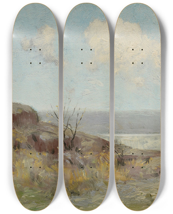 Triptych art skateboard deck of Julian Onderdonk Rocky Hillside Quiet Pool by Julian Onderdonk (1882-1922)