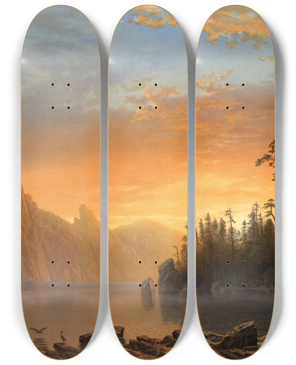 Triptych art skateboard deck of Albert Bierstadt Sunset In California by Albert Bierstadt (1830-1902)
