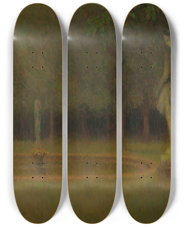 Triptych art skateboard deck of Henri Le Sidaner Les Statues Dans Le Parc De Versailles by Henri Le Sidaner (1862-1939)