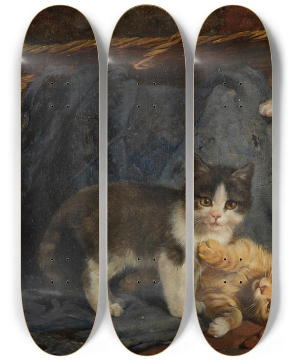 Triptych art skateboard deck of Julius Adam The Younger Drei Katzenkinder by Julius Adam The Younger (1852-1913)