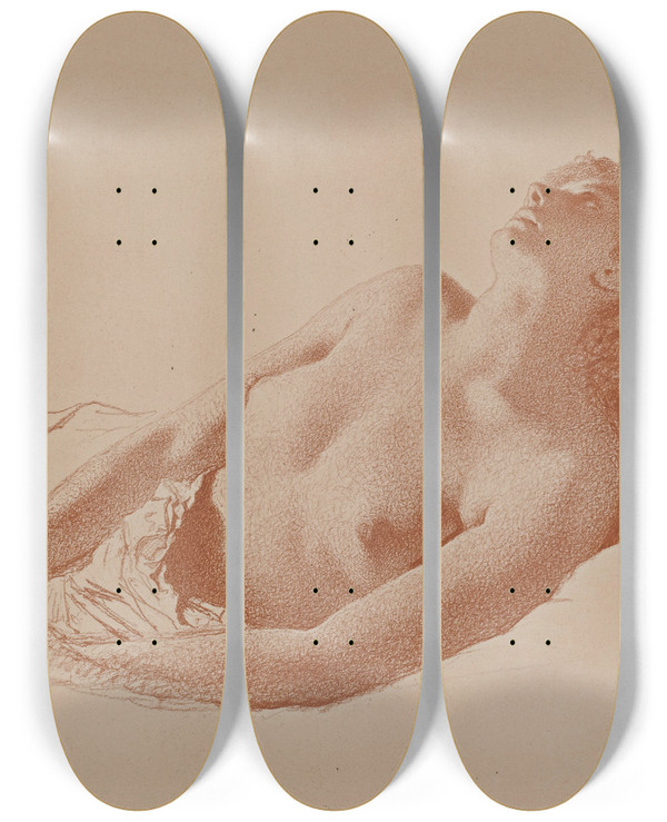 Triptych art skateboard deck of Mihly Zichy Nude Print_8 by Mihaly Zichy (1827-1906)