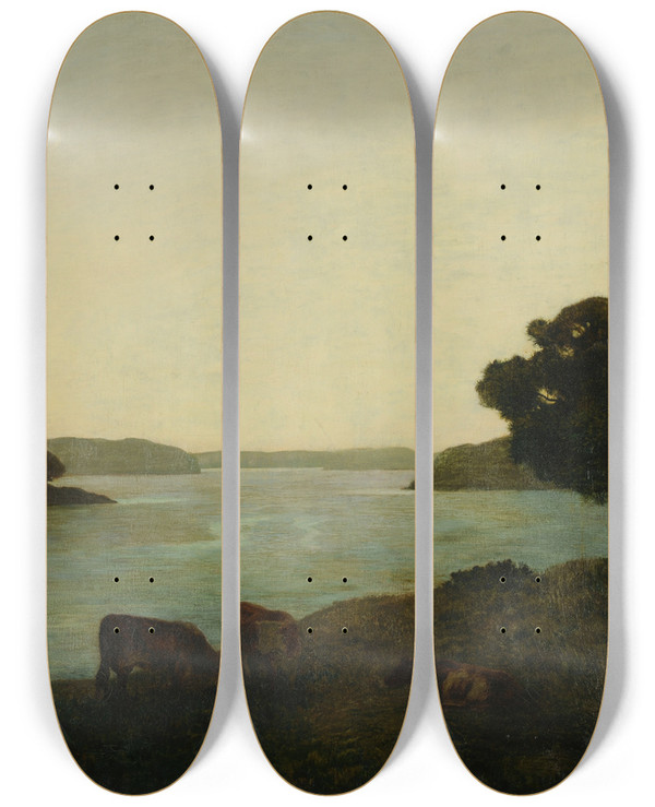 Triptych art skateboard deck of Mileren Mnard Lestuaire by mile-Ren Mnard (1862-1930)