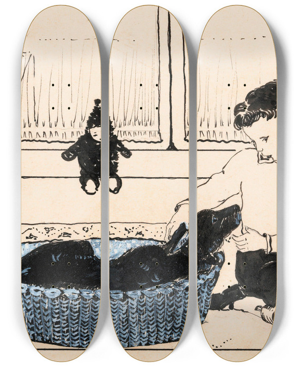 Triptych art skateboard deck of A Tinbergen Jongen Aait Een Hond by A Tinbergen (20-)