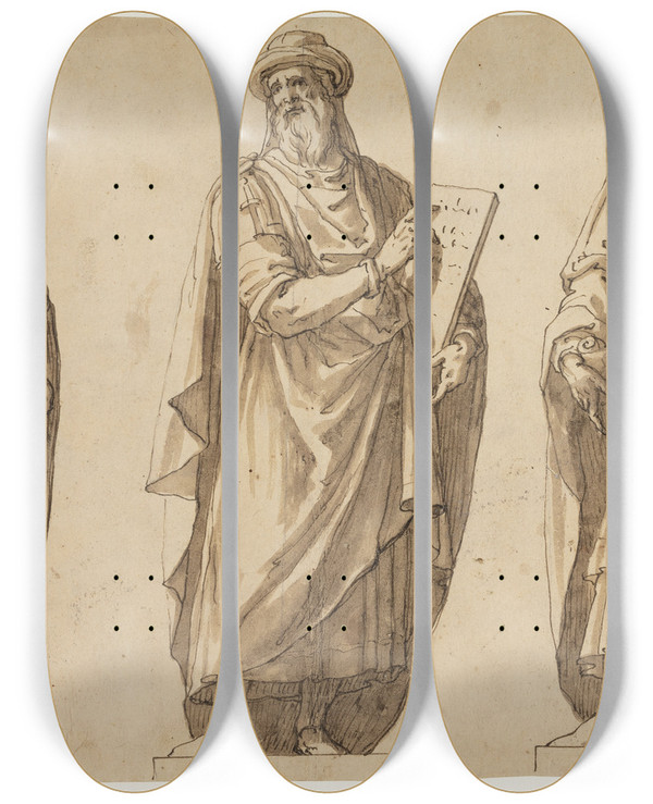 Triptych art skateboard deck of Giovanni Battista Trotti Tre Profeter by Giovanni Battista Trotti (1555-1612)