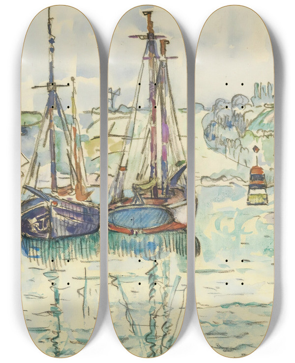 Triptych art skateboard deck of Paul Signac Le Trieux by Paul Signac (1863-1935)