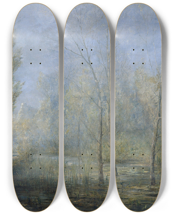 Triptych art skateboard deck of Carl Kaiserherbst Donauauen by Carl Kaiser-Herbst (1858-1940)