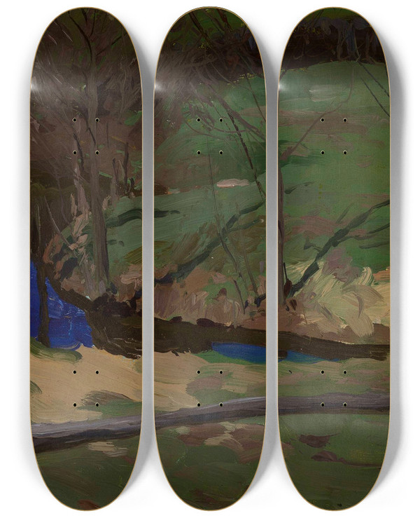 Triptych art skateboard deck of Ferdynand Ruszczyc Landscape Study In Bohdanw by Ferdynand Ruszczyc (1870-1936)