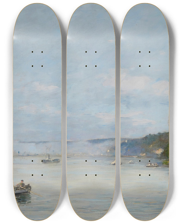 Triptych art skateboard deck of Eugne Boudin Caudebecencaux Bateaux Sur La Seine by Eugene Boudin (1824-1898)