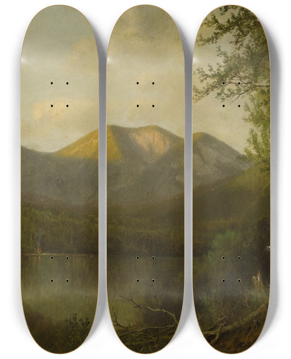 Triptych art skateboard deck of John Adams Parker On The Upper Hudson by John Adams Parker (1829-1905)