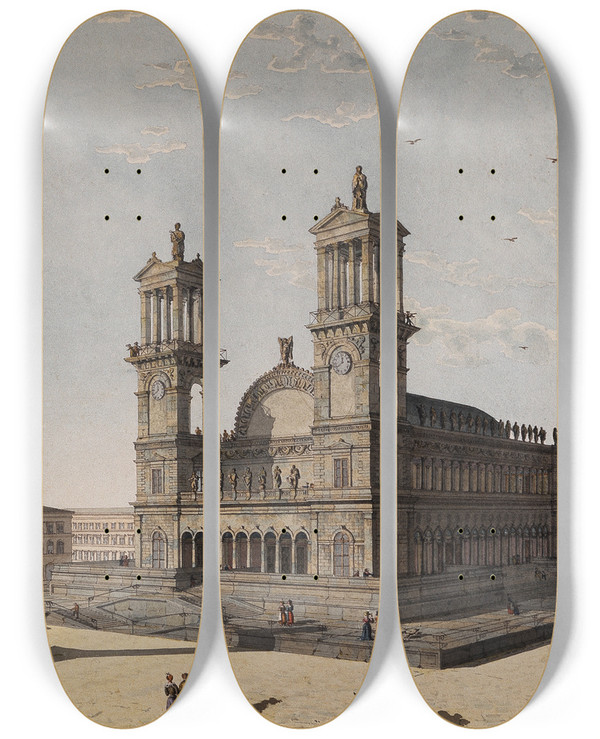 Triptych art skateboard deck of Leo Von Klenze Russian Church_2 by Leo Von Klenze (1784-1864)