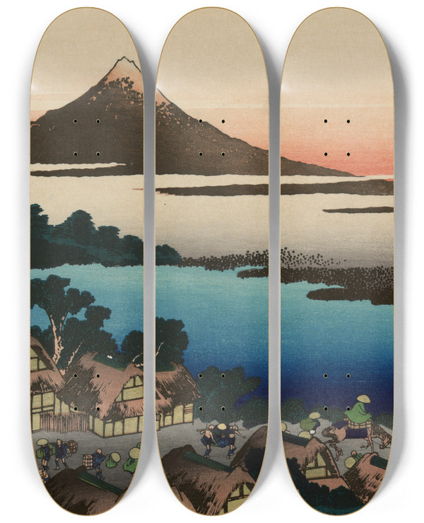 Triptych art skateboard deck of Katsushika Hokusai Dawn At Isawa In Kai Province by Katsushika Hokusai (1760-1849)