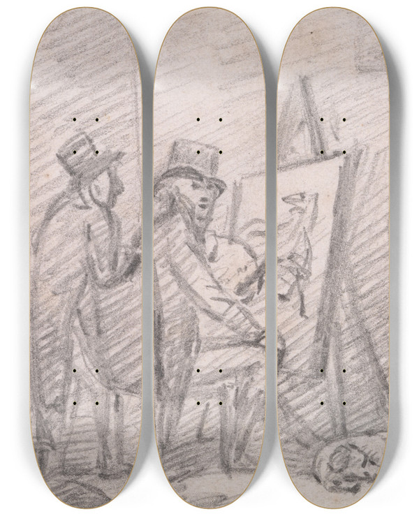 Triptych art skateboard deck of Henry Bernard Chalon The Artists Studio by Henry Bernard Chalon (1770-1849)