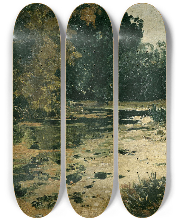 Triptych art skateboard deck of Adolf Ditscheiner Waldtmpel Waldbach by Adolf Ditscheiner (1846-1904)