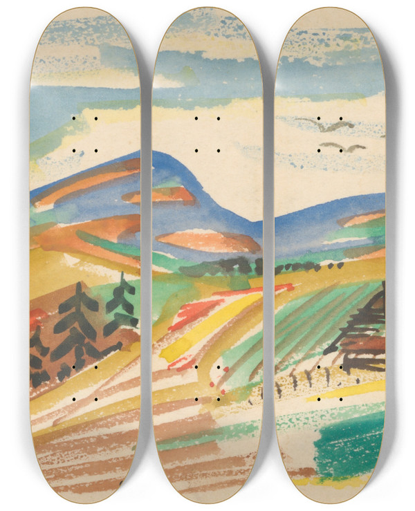 Triptych art skateboard deck of Mikul Galanda Tubnianske Teplice_1 by Mikulas Galanda (1895-1938)