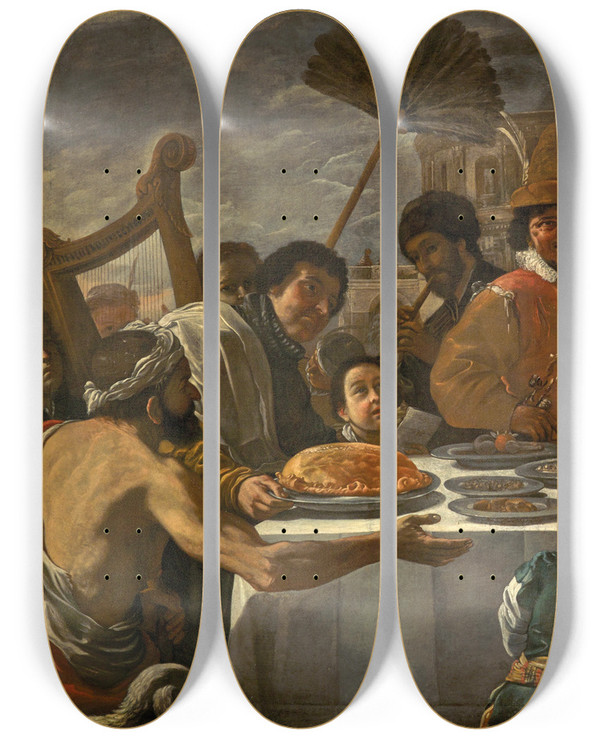 Triptych art skateboard deck of Maltese School The Parable Of The Rich Man And Lazarus by Maltese School