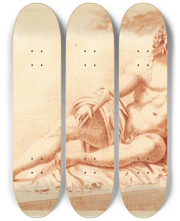 Triptych art skateboard deck of Cornelis Pronk Beeld Van De Riviergod Tiber_2 by Cornelis Pronk (1691-1759)