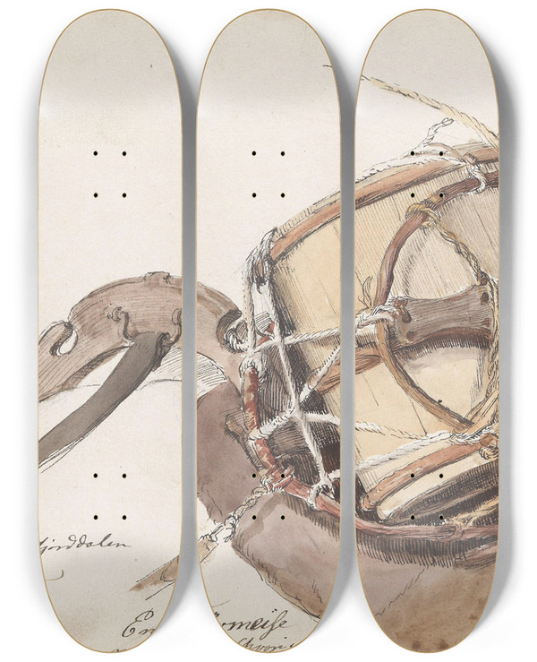 Triptych art skateboard deck of Adolph Tidemand Klvmeis Med Holk by Adolph Tidemand (1814-1876)