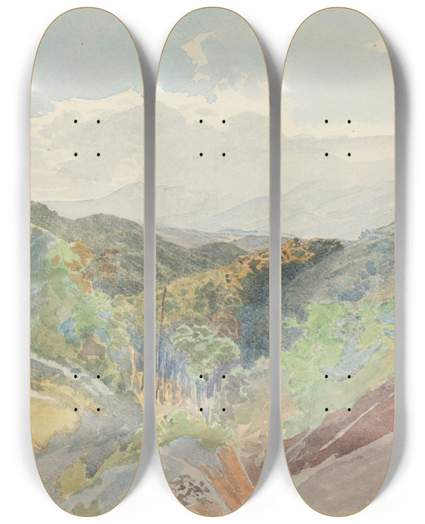 Triptych art skateboard deck of James Crowe Richmond On Collingwood Goldfields by James Crowe Richmond (1822-1898)