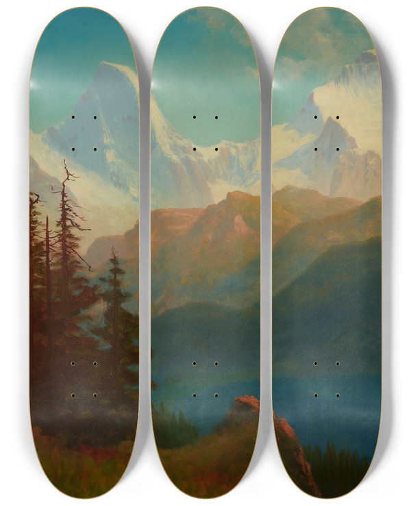 Triptych art skateboard deck of Albert Bierstadt Splendor by Albert Bierstadt (1830-1902)