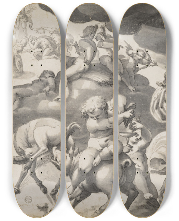 Triptych art skateboard deck of Hans Bock The Elder Herakles Und Deanira by Hans Bock The Elder (1550-1624)