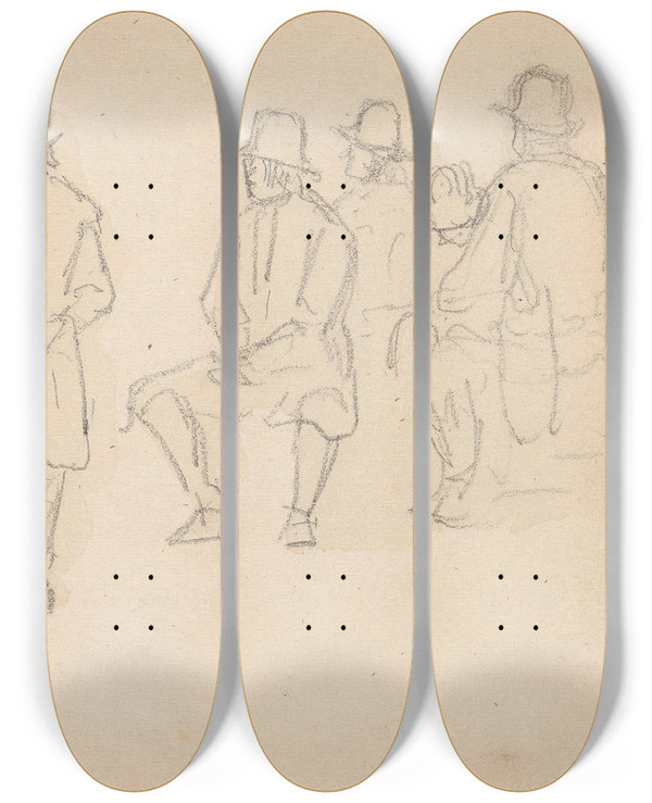 Triptych art skateboard deck of Adolph Tidemand Mannsfigurer by Adolph Tidemand (1814-1876)