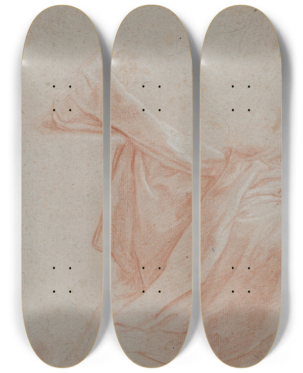 Triptych art skateboard deck of Giacomo Zoboli Study Of Draperies by Giacomo Zoboli (1681-1767)