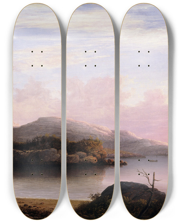 Triptych art skateboard deck of Fitz Henry Lane Off Mount Desert Island by Fitz Henry Lane (1804-1865)