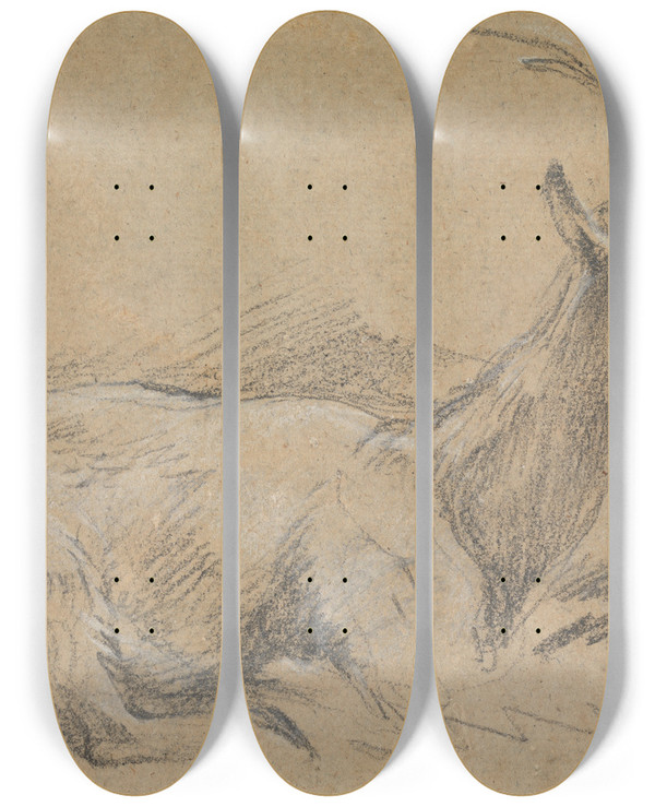 Triptych art skateboard deck of Thomas Gainsborough Study Of A Goat by Thomas Gainsborough (1727-1788)