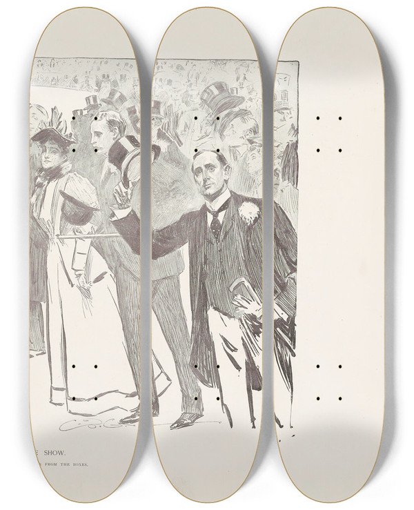 Triptych art skateboard deck of Charles Dana Gibson The Horse Show by Charles Dana Gibson (1867-1944)