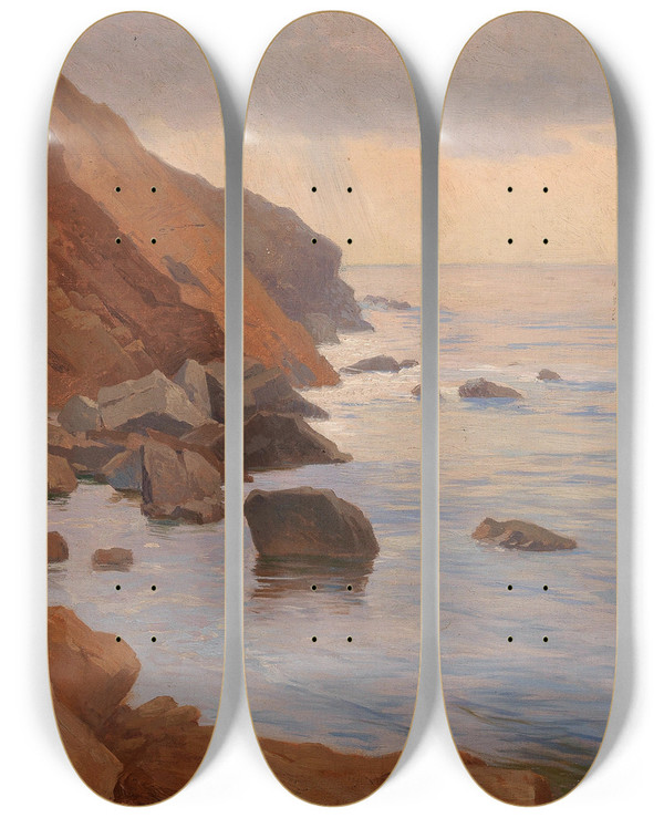 Triptych art skateboard deck of Georg Holub Shore At Ragusa by Georg Holub (1861-1919)