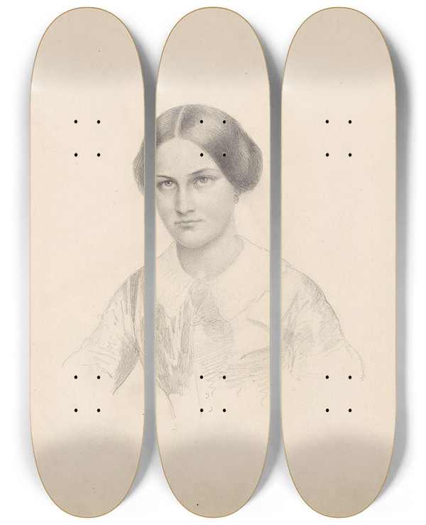 Triptych art skateboard deck of Adolph Tidemand Portrait Of A Woman_1 by Adolph Tidemand (1814-1876)
