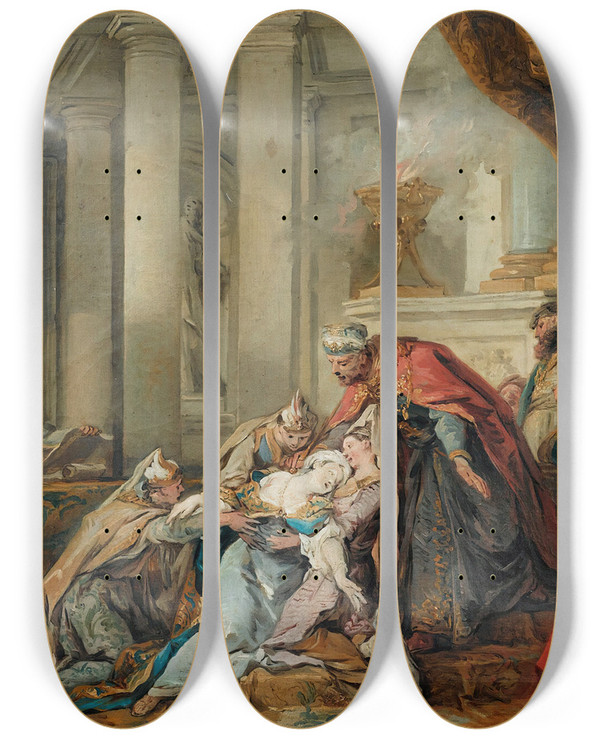 Triptych art skateboard deck of Jeanfranois De Troy The Fainting Of Esther by Jean-Franois de Troy (1679-1752)