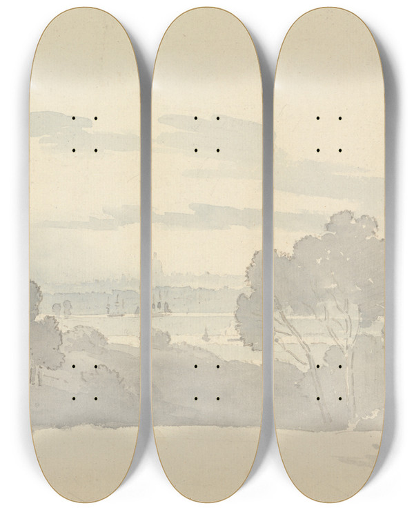 Triptych art skateboard deck of George Bulteel Fisher View Of St Pauls From Greenwich by George Bulteel Fisher