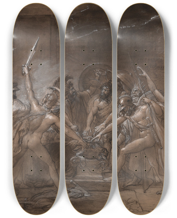 Triptych art skateboard deck of Anne Louis Girodettrioson The Oath Of The Seven Chiefs Against Thebes_2 by Anne Louis Girodet-Trioson (1767-1824)