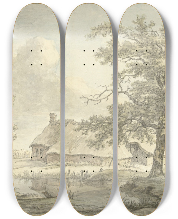 Triptych art skateboard deck of Egbert Van Drielst Boerderij Te Eext Drenthe_1 by Egbert Van Drielst (1746-1818)