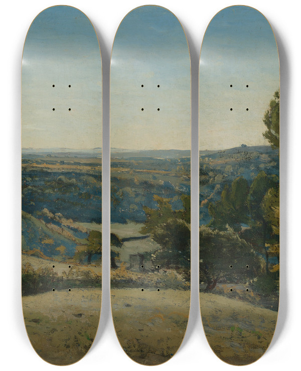 Triptych art skateboard deck of Henrijoseph Harpignies Franzsische Landschaft by Henri Joseph Harpignies (1819-1916)