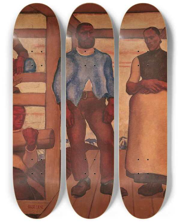 Triptych art skateboard deck of Albin Egger Lienz Das Leben by Albin Egger Lienz (1868-1926)