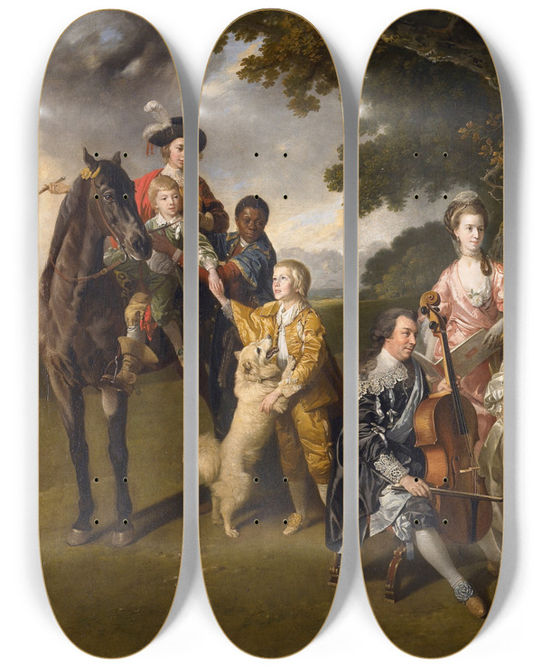 Triptych art skateboard deck of Johan Joseph Zoffany The Family Of Sir William Young by Johan Joseph Zoffany (1733-1810)
